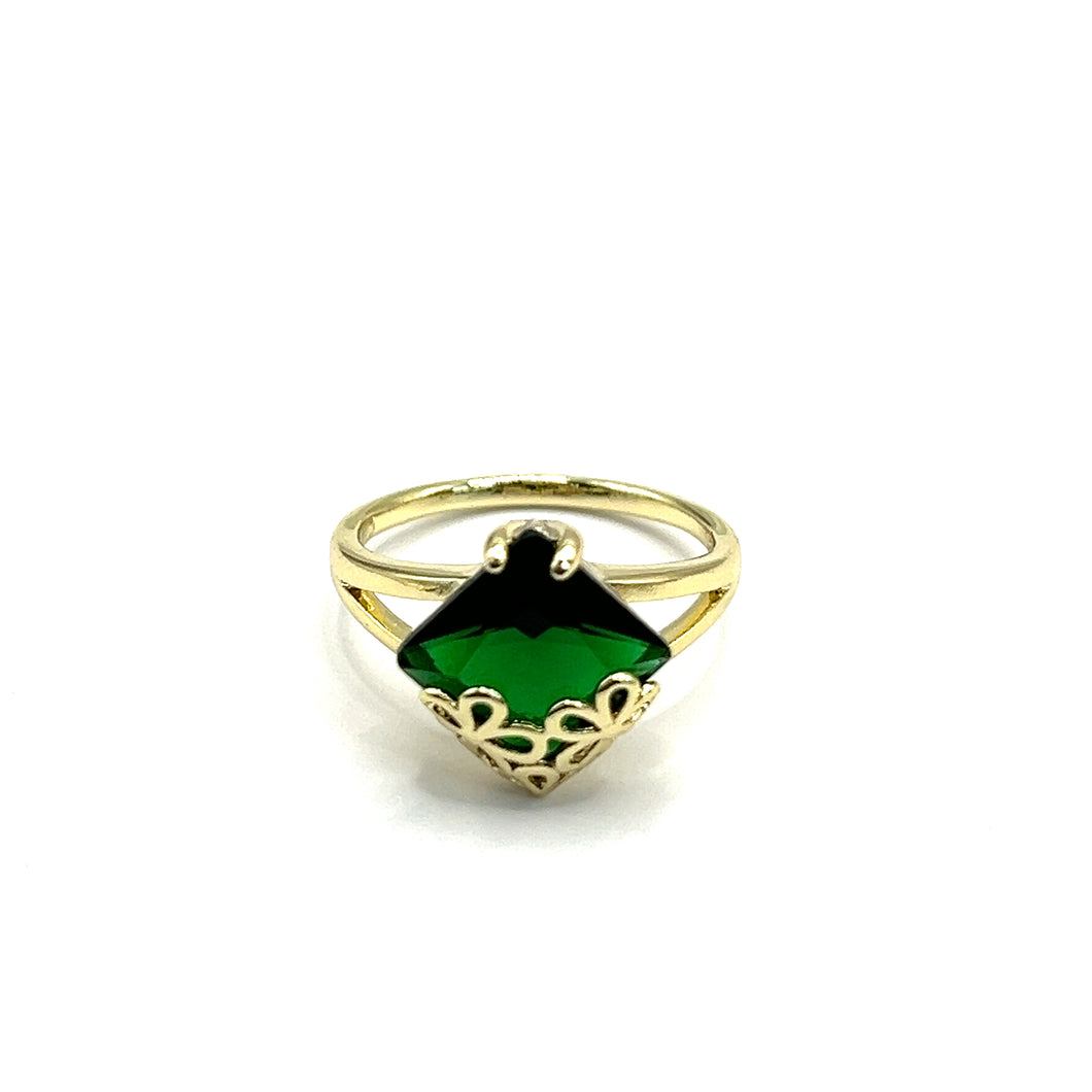 Anillo piedra verde con florecitas