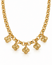 Cargar imagen en el visor de la galería, Cadena rolo multycharms de flores gold plated 14 k
