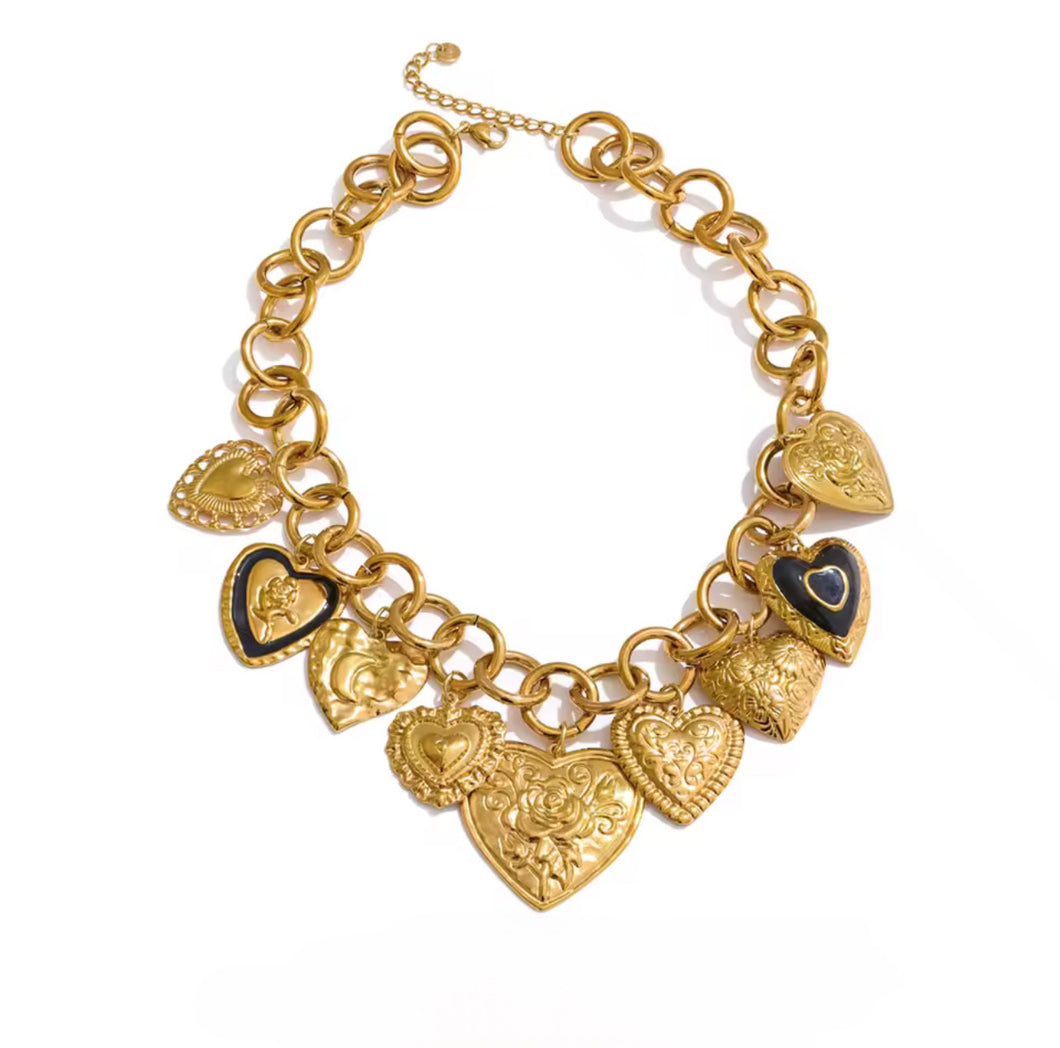 Heart multicharms necklace stainless Steel