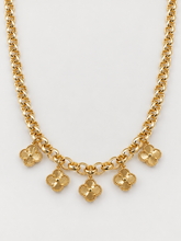 Cargar imagen en el visor de la galería, Cadena rolo multycharms de flores gold plated 14 k
