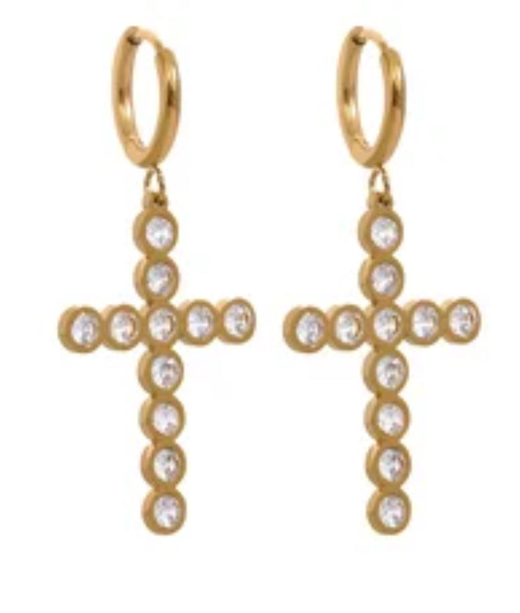 Gold Cross Earrings