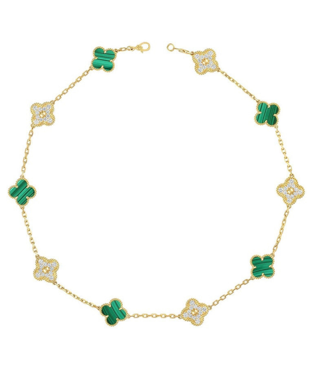 Collar de flor verde y dorado