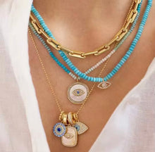 Cargar imagen en el visor de la galería, Eyes Multycharms necklace Gold Plated 14 k
