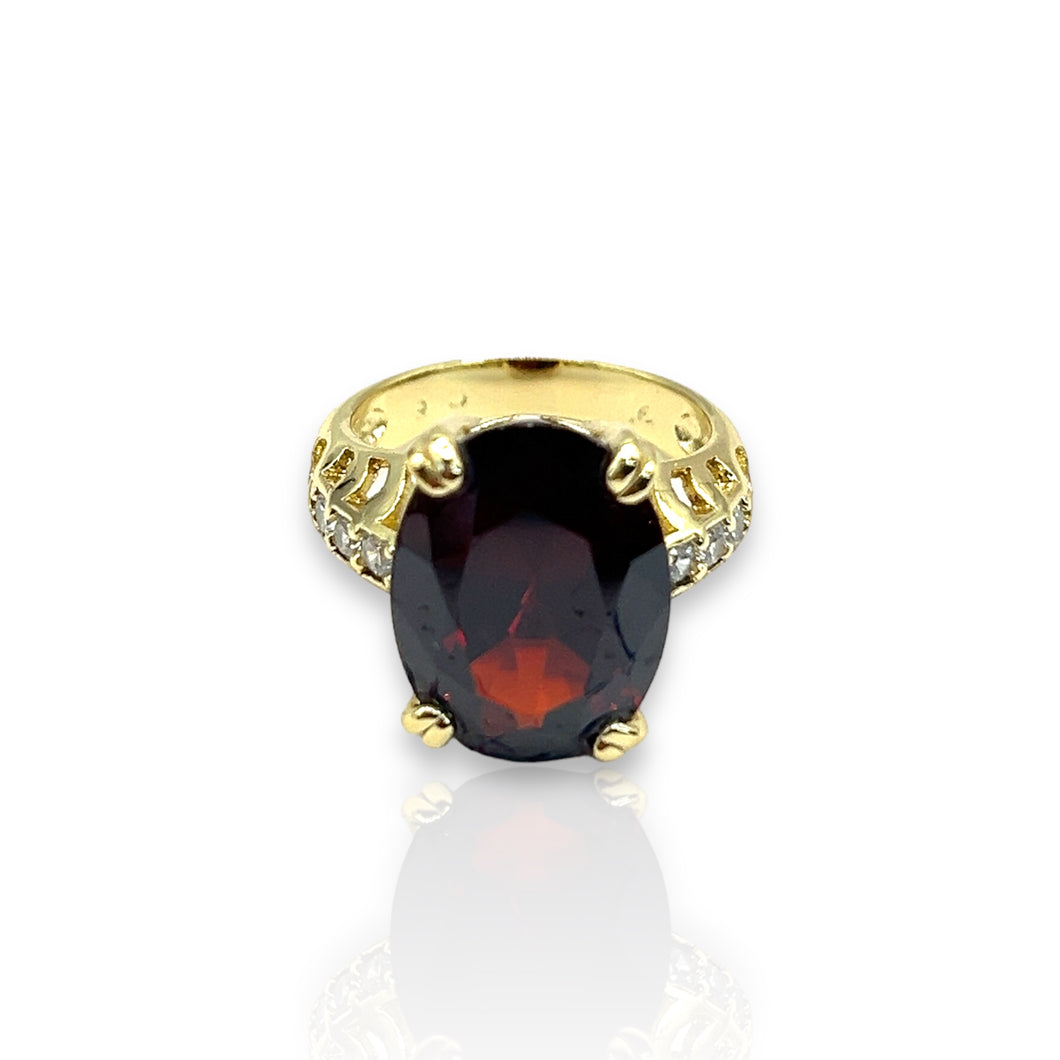 Anillo piedra oval roja