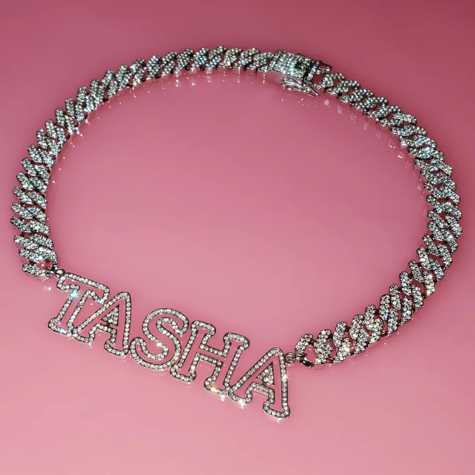 Collar con placa con nombre personalizada, novedad, Colgante para Nombre ostentoso de Instagram, cadena cubana con letras mayúsculas