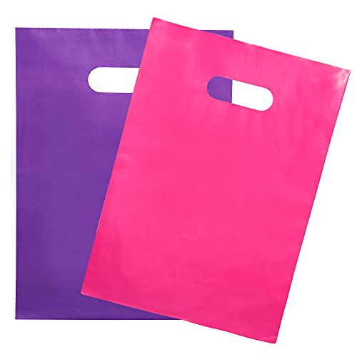 200 Pink & Purple Merchandise Bags 100 Pink and 100 Purple 1.5Mil, hick Glossy Bags for Small Business and Plastic boutique Bags with Die Cut Handles